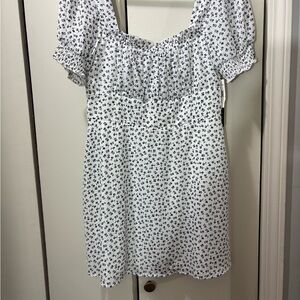 White and navy Floral Dress